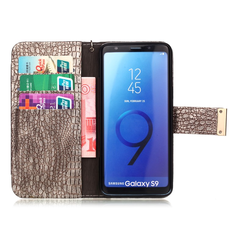 Crocodile Texture PU Leather Wallet Stand Shell for Samsung Galaxy S9 G960 - Light Grey-3