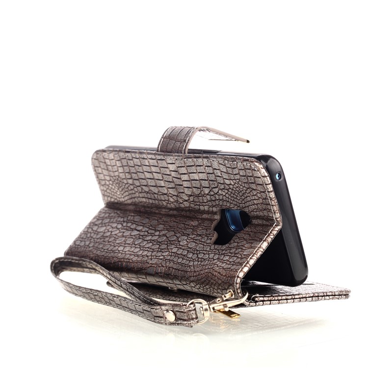 Crocodile Texture PU Leather Wallet Stand Shell for Samsung Galaxy S9 G960 - Light Grey-5