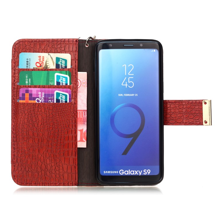 Crocodile Texture PU Leather Wallet Stand Phone Case for Samsung Galaxy S9 G960 - Red-3