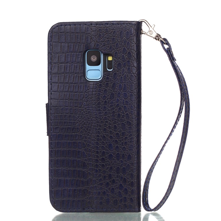 Crocodile Texture PU Leather Wallet Stand Phone Cover for Samsung Galaxy S9 G960 - Dark Blue-2