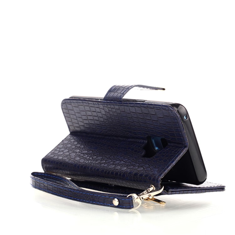 Crocodile Texture PU Leather Wallet Stand Phone Cover for Samsung Galaxy S9 G960 - Dark Blue-5