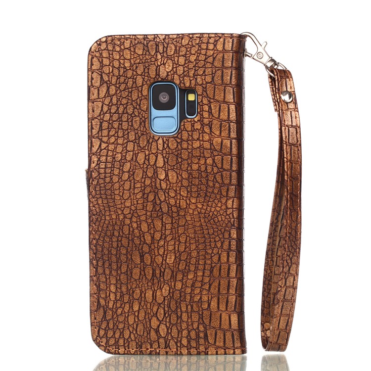 Crocodile Texture PU Leather Wallet Stand Mobile Casing for Samsung Galaxy S9 G960 - Brown-2