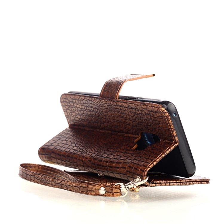 Crocodile Texture PU Leather Wallet Stand Mobile Casing for Samsung Galaxy S9 G960 - Brown-5