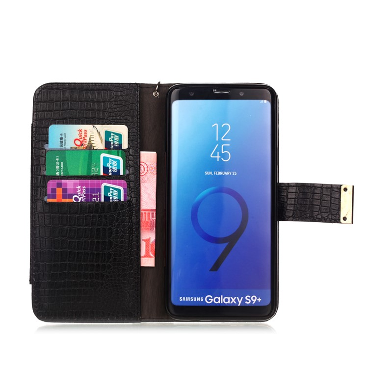 For Samsung Galaxy S9+ G965 Crocodile Texture PU Leather Wallet Stand Case - Black-3
