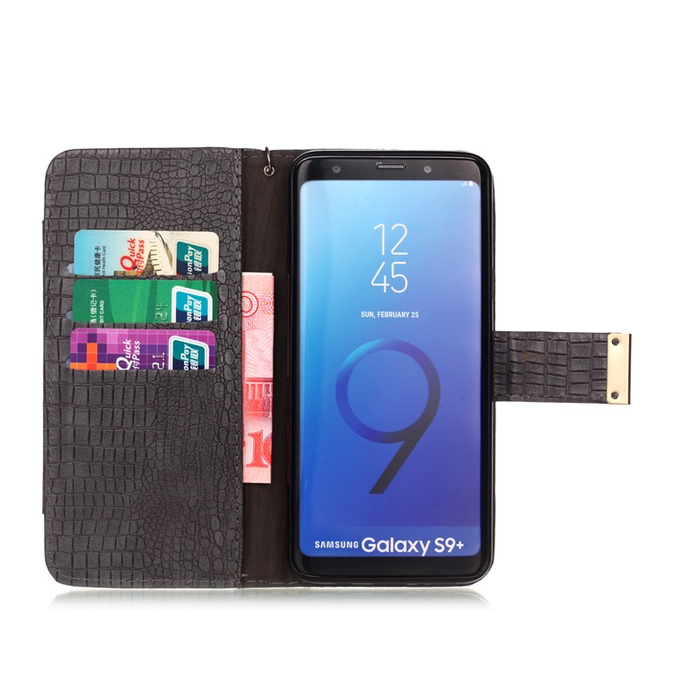 For Samsung Galaxy S9+ G965 Crocodile Texture PU Leather Wallet Stand Cover - Dark Grey-3