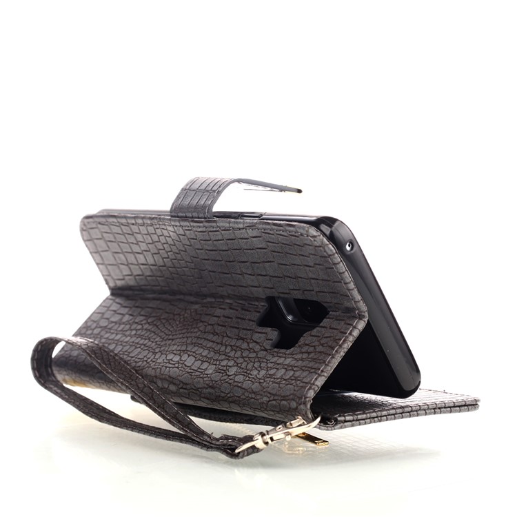 For Samsung Galaxy S9+ G965 Crocodile Texture PU Leather Wallet Stand Cover - Dark Grey-5