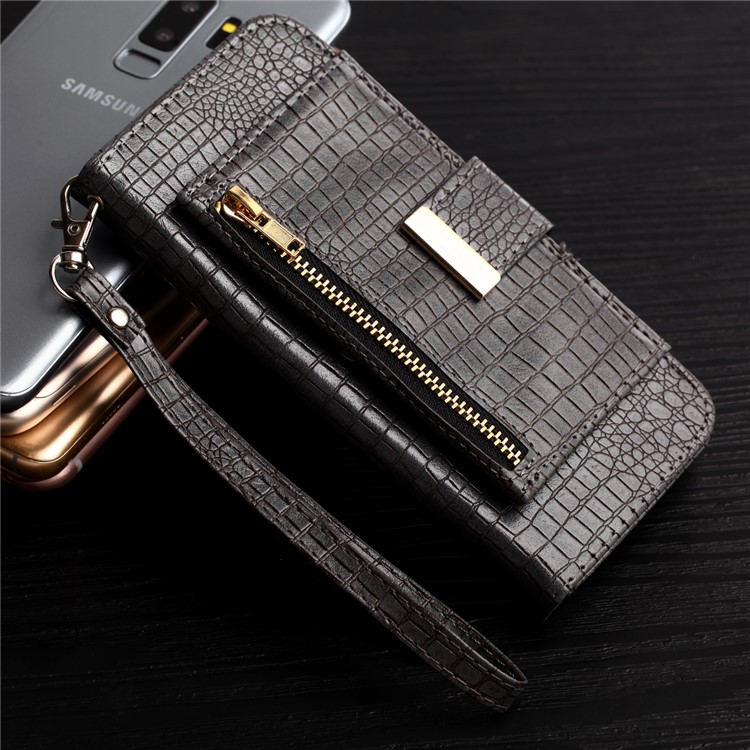 For Samsung Galaxy S9+ G965 Crocodile Texture PU Leather Wallet Stand Cover - Dark Grey-6