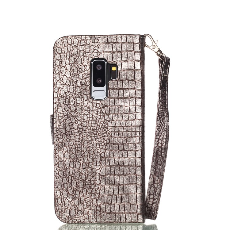 For Samsung Galaxy S9+ G965 Crocodile Texture PU Leather Wallet Stand Shell - Light Grey-2