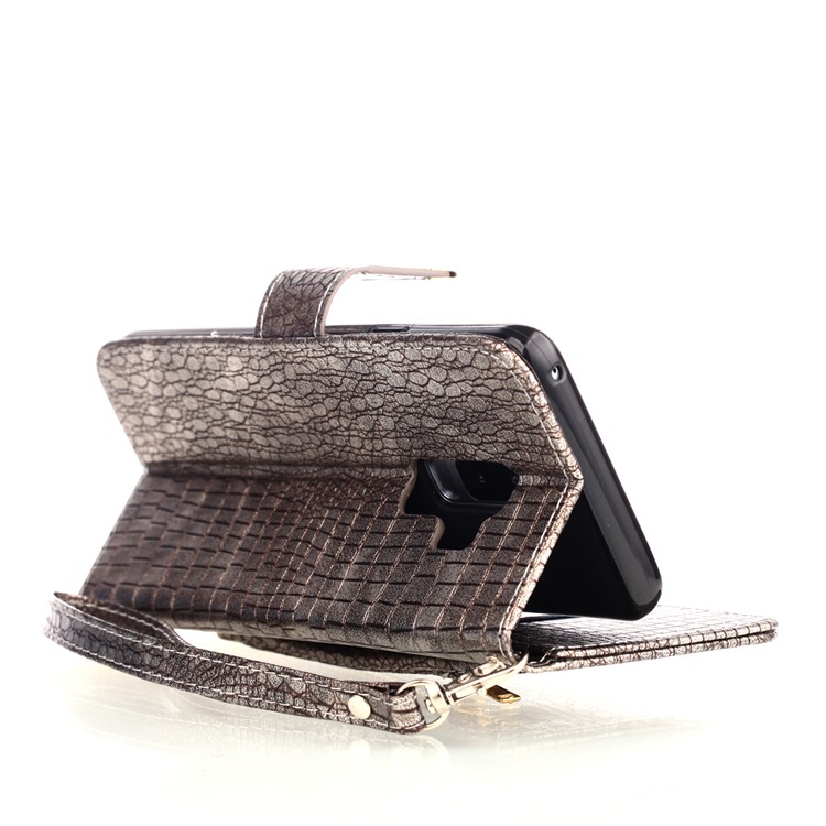 For Samsung Galaxy S9+ G965 Crocodile Texture PU Leather Wallet Stand Shell - Light Grey-5