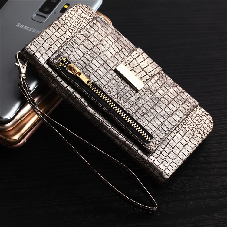 For Samsung Galaxy S9+ G965 Crocodile Texture PU Leather Wallet Stand Shell - Light Grey-6