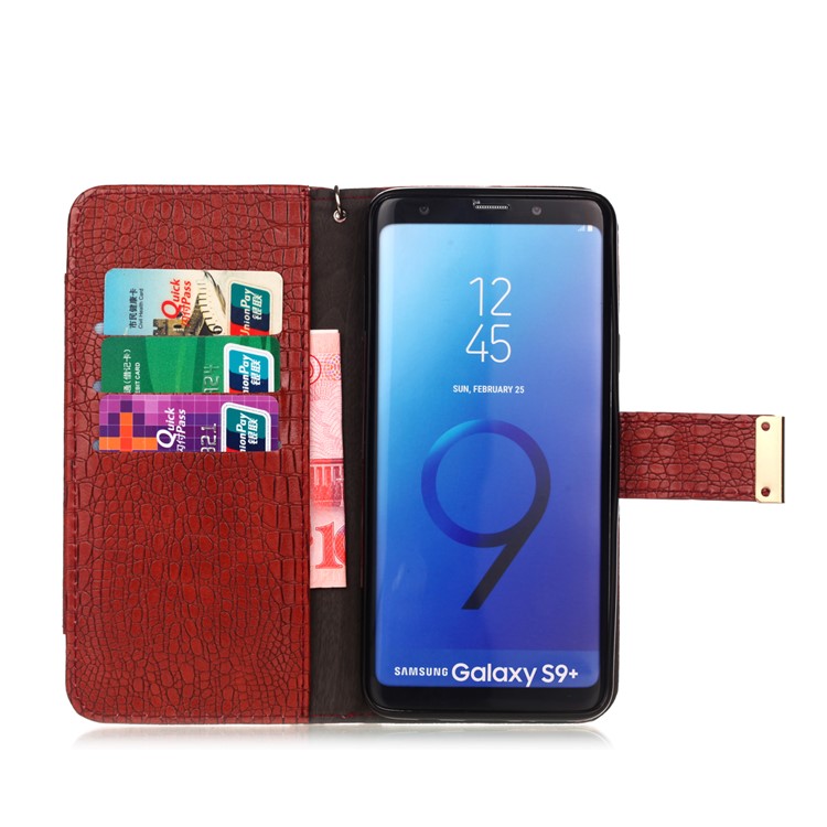 For Samsung Galaxy S9+ G965 Crocodile Texture PU Leather Wallet Stand Phone Case - Red-3