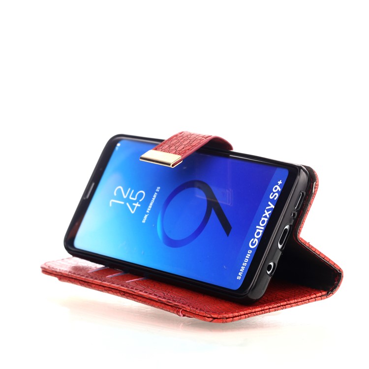For Samsung Galaxy S9+ G965 Crocodile Texture PU Leather Wallet Stand Phone Case - Red-4