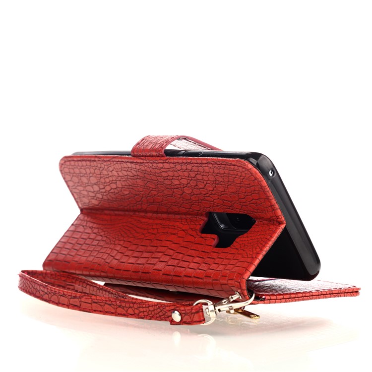 For Samsung Galaxy S9+ G965 Crocodile Texture PU Leather Wallet Stand Phone Case - Red-5