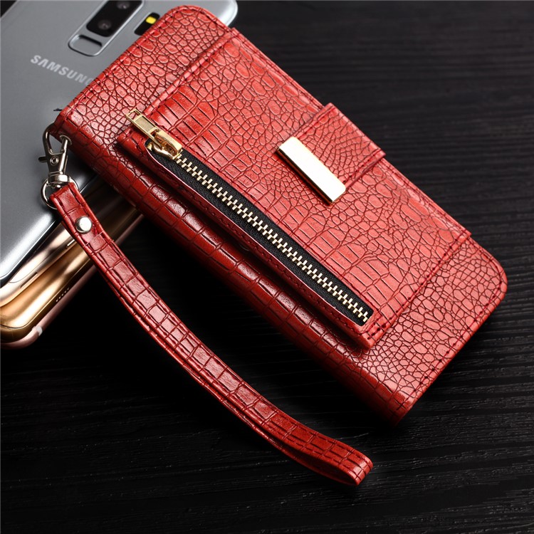 For Samsung Galaxy S9+ G965 Crocodile Texture PU Leather Wallet Stand Phone Case - Red-6
