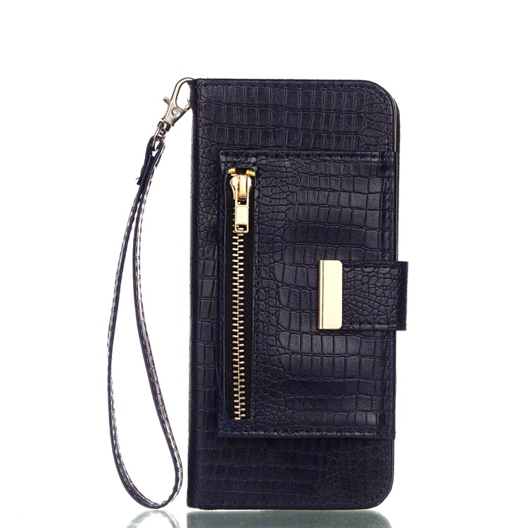 For Samsung Galaxy S9+ G965 Crocodile Texture PU Leather Wallet Stand Mobile Cover - Dark Blue-1