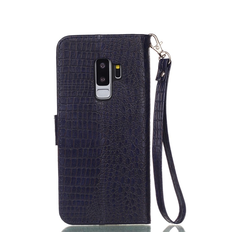 For Samsung Galaxy S9+ G965 Crocodile Texture PU Leather Wallet Stand Mobile Cover - Dark Blue-2