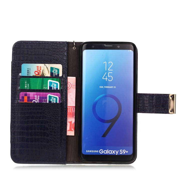 For Samsung Galaxy S9+ G965 Crocodile Texture PU Leather Wallet Stand Mobile Cover - Dark Blue-3