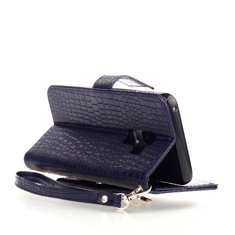 For Samsung Galaxy S9+ G965 Crocodile Texture PU Leather Wallet Stand Mobile Cover - Dark Blue-5