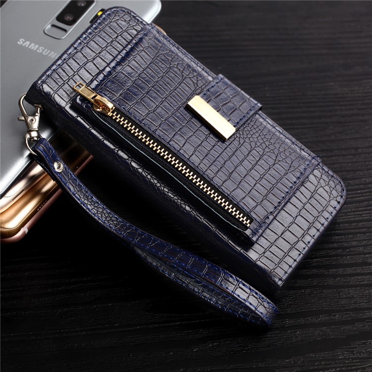 For Samsung Galaxy S9+ G965 Crocodile Texture PU Leather Wallet Stand Mobile Cover - Dark Blue-6