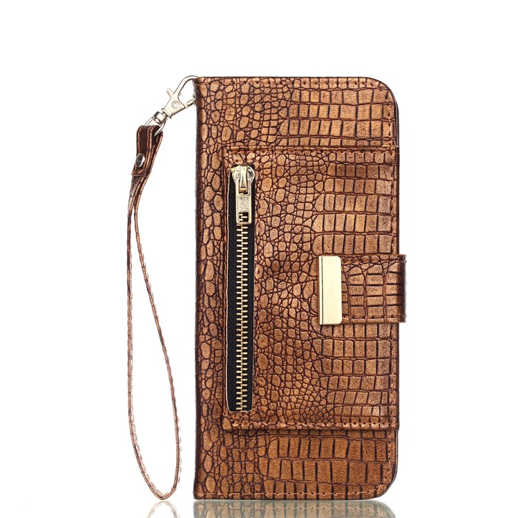 For Samsung Galaxy S9+ G965 Crocodile Texture PU Leather Wallet Stand Case Accessory - Brown-1