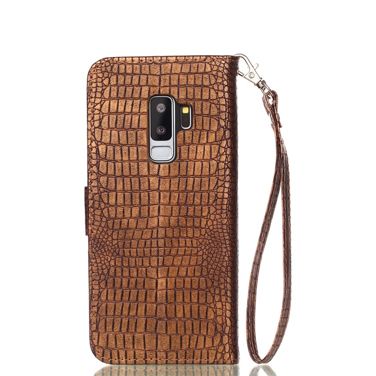For Samsung Galaxy S9+ G965 Crocodile Texture PU Leather Wallet Stand Case Accessory - Brown-2