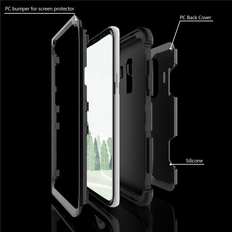 For Samsung Galaxy S9 G960 Heavy Duty 3-piece PC + Silicone Drop-proof Hybrid Case - Black-4