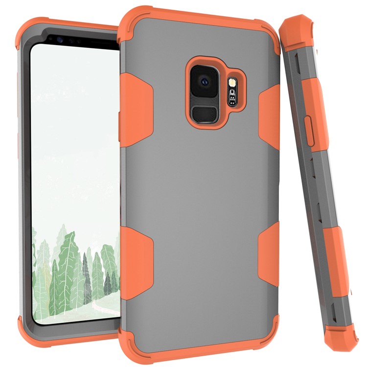 For Samsung Galaxy S9 G960 Heavy Duty 3-piece PC + Silicone Drop-proof Hybrid Back Case - Orange / Grey-1