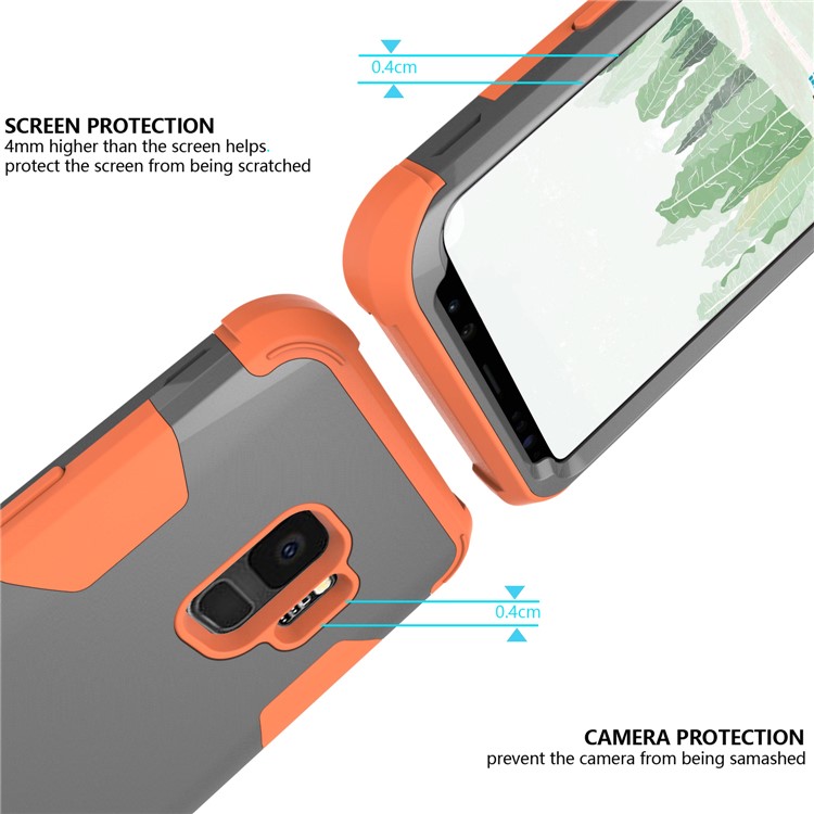 For Samsung Galaxy S9 G960 Heavy Duty 3-piece PC + Silicone Drop-proof Hybrid Back Case - Orange / Grey-2
