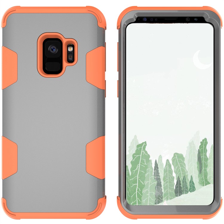 For Samsung Galaxy S9 G960 Heavy Duty 3-piece PC + Silicone Drop-proof Hybrid Back Case - Orange / Grey-4