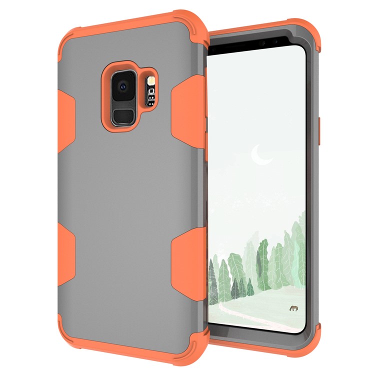 For Samsung Galaxy S9 G960 Heavy Duty 3-piece PC + Silicone Drop-proof Hybrid Back Case - Orange / Grey-5