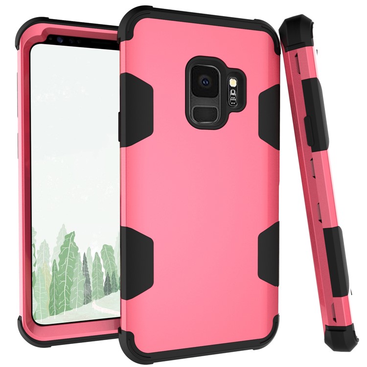 For Samsung Galaxy S9 G960 Heavy Duty 3-piece PC + Silicone Drop-proof Hybrid Phone Casing - Black / Rose-1