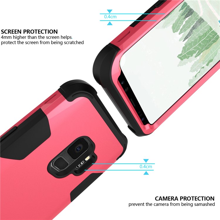 For Samsung Galaxy S9 G960 Heavy Duty 3-piece PC + Silicone Drop-proof Hybrid Phone Casing - Black / Rose-2