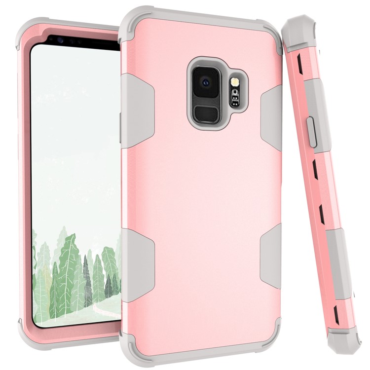 For Samsung Galaxy S9 G960 Heavy Duty 3-piece PC + Silicone Drop-proof Hybrid Mobile Cover - Grey / Rose Gold-1
