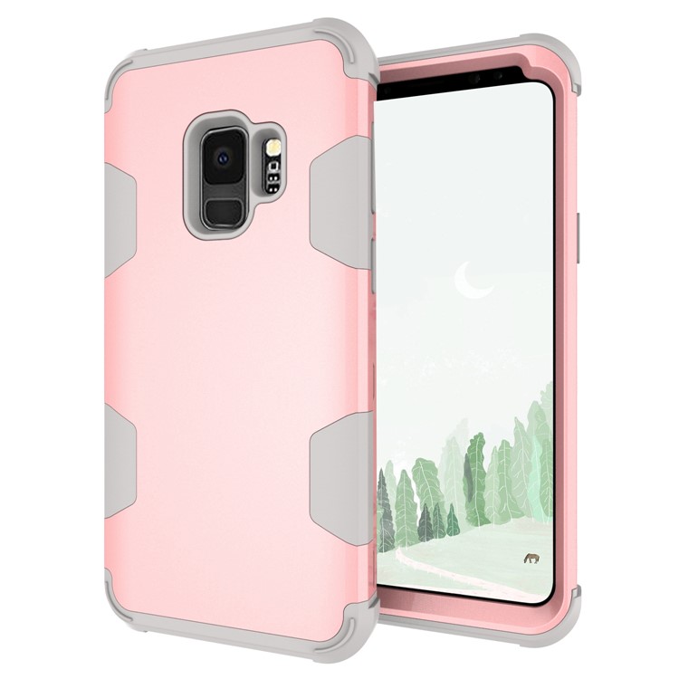 For Samsung Galaxy S9 G960 Heavy Duty 3-piece PC + Silicone Drop-proof Hybrid Mobile Cover - Grey / Rose Gold-5