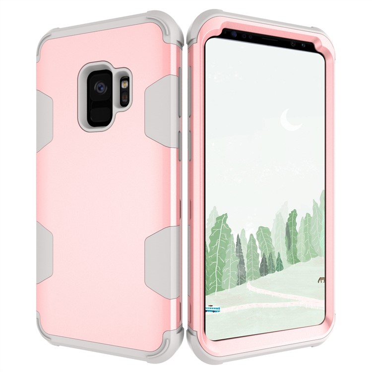For Samsung Galaxy S9 G960 Heavy Duty 3-piece PC + Silicone Drop-proof Hybrid Mobile Cover - Grey / Rose Gold-6
