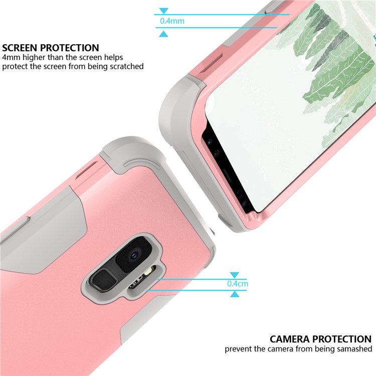 For Samsung Galaxy S9 G960 Heavy Duty 3-piece PC + Silicone Drop-proof Hybrid Mobile Cover - Grey / Rose Gold-7