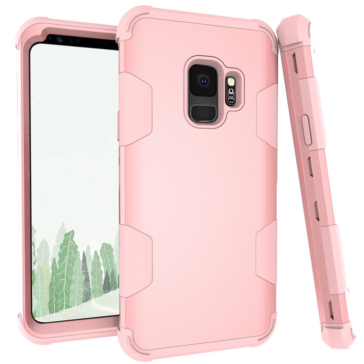 For Samsung Galaxy S9 G960 Heavy Duty 3-piece PC + Silicone Drop-proof Cell Phone Case - Rose Gold-1