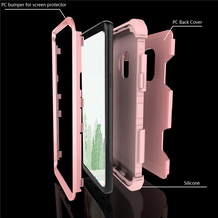 For Samsung Galaxy S9 G960 Heavy Duty 3-piece PC + Silicone Drop-proof Cell Phone Case - Rose Gold-4