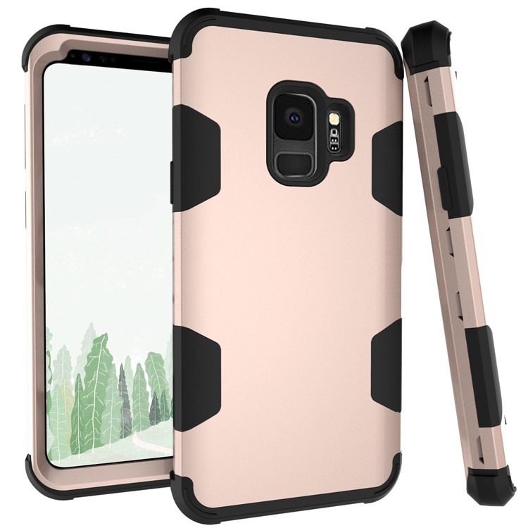 For Samsung Galaxy S9 G960 Heavy Duty 3-piece PC + Silicone Drop-proof Mobile Shell - Black / Gold-1