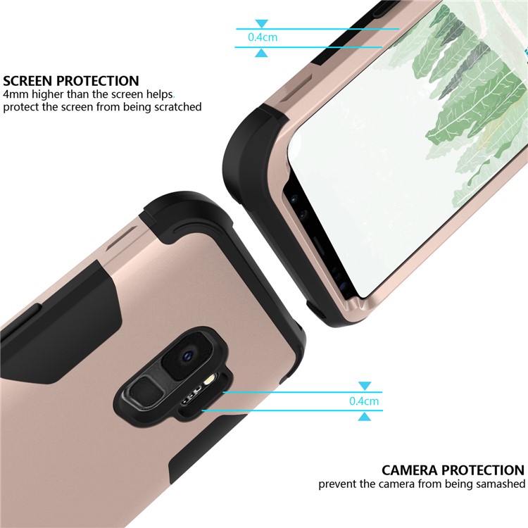 For Samsung Galaxy S9 G960 Heavy Duty 3-piece PC + Silicone Drop-proof Mobile Shell - Black / Gold-2