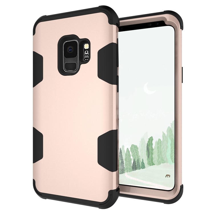 For Samsung Galaxy S9 G960 Heavy Duty 3-piece PC + Silicone Drop-proof Mobile Shell - Black / Gold-6