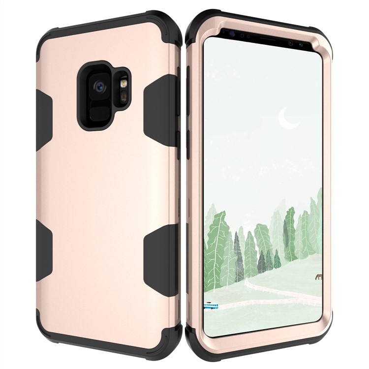 For Samsung Galaxy S9 G960 Heavy Duty 3-piece PC + Silicone Drop-proof Mobile Shell - Black / Gold-7