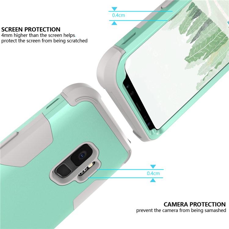 For Samsung Galaxy S9 G960 Heavy Duty 3-piece PC + Silicone Drop-proof Hybrid Phone Accessory Case - Grey / Cyan-2