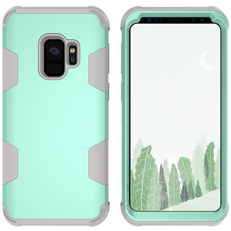 For Samsung Galaxy S9 G960 Heavy Duty 3-piece PC + Silicone Drop-proof Hybrid Phone Accessory Case - Grey / Cyan-5