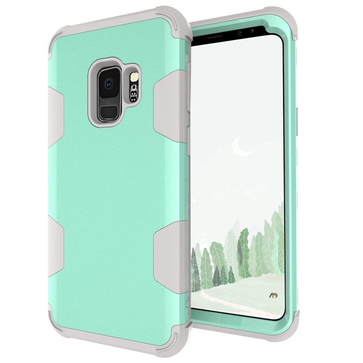For Samsung Galaxy S9 G960 Heavy Duty 3-piece PC + Silicone Drop-proof Hybrid Phone Accessory Case - Grey / Cyan-6