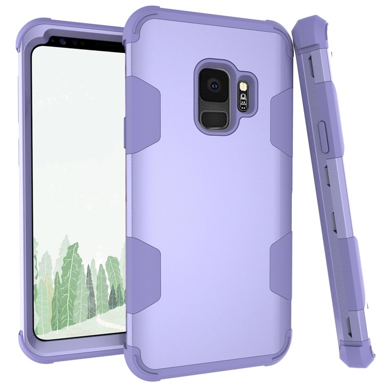 For Samsung Galaxy S9 G960 Heavy Duty 3-piece PC + Silicone Drop-proof Combo Back Case - Purple-1