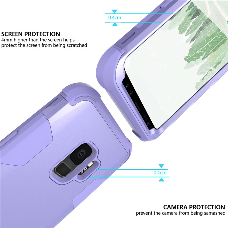 For Samsung Galaxy S9 G960 Heavy Duty 3-piece PC + Silicone Drop-proof Combo Back Case - Purple-2