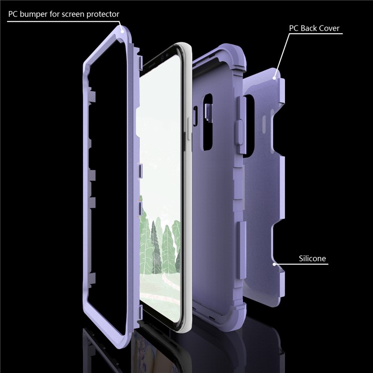 For Samsung Galaxy S9 G960 Heavy Duty 3-piece PC + Silicone Drop-proof Combo Back Case - Purple-4