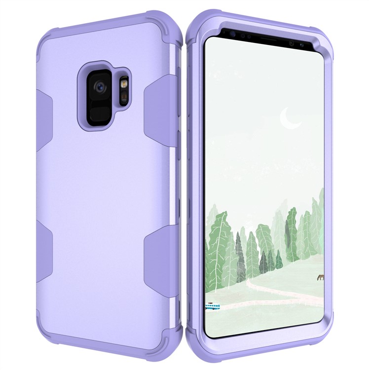 For Samsung Galaxy S9 G960 Heavy Duty 3-piece PC + Silicone Drop-proof Combo Back Case - Purple-7