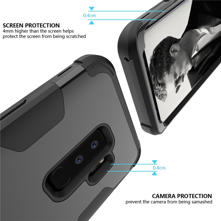 For Samsung Galaxy S9 Plus SM-G965 Heavy Duty 3-piece PC + Silicone Drop-proof Hybrid Cover - Black-2
